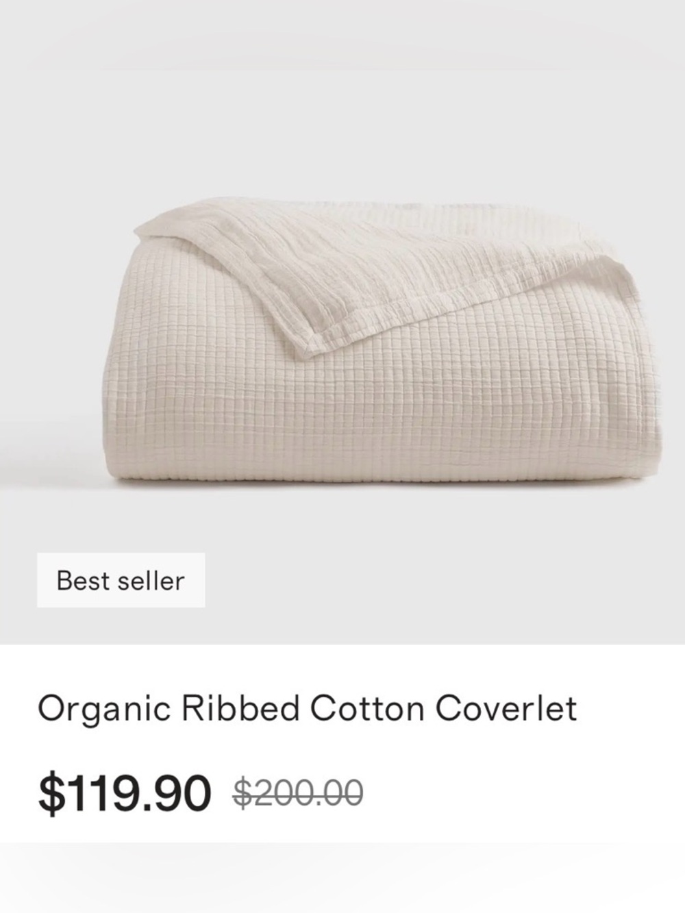 Quince Organic Ribbed Cotton Cream Coverlet King/ Cal King